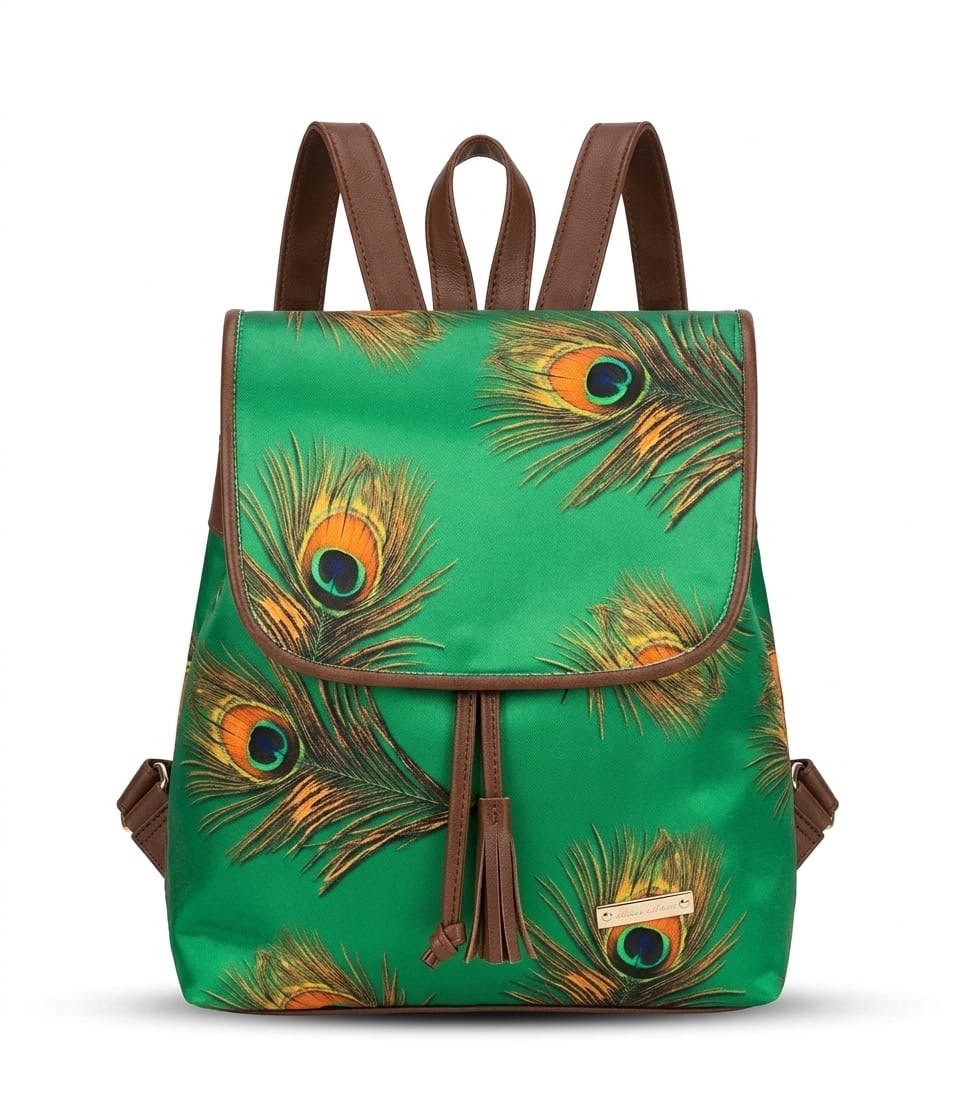 CHULA GREEN PEACOCK FEATHER BACKPACK