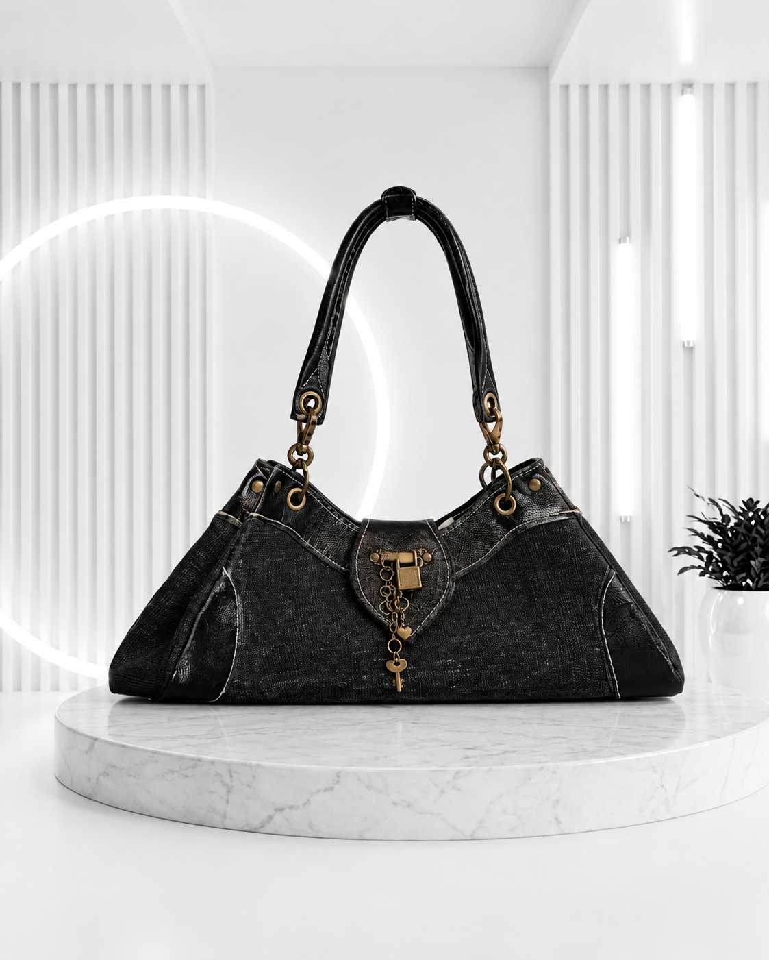 BLACK CHARM DETAIL HANDBAG