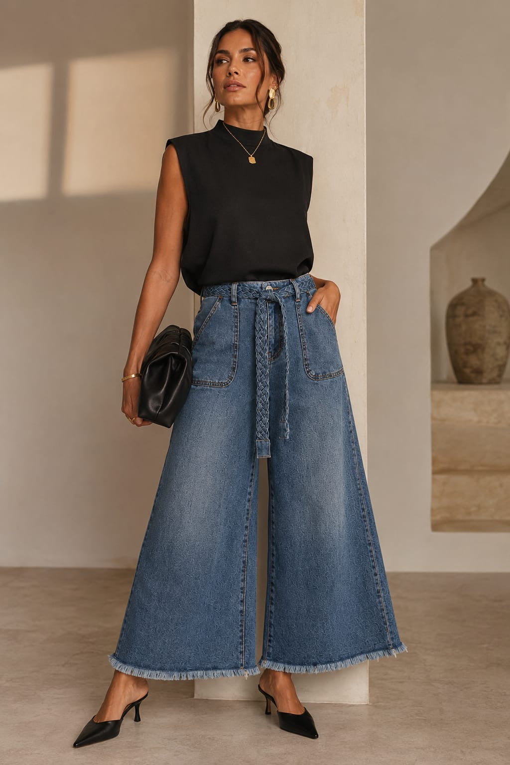 FUNKY SOUL WOMEN'S BELTED CROPPED JEAN