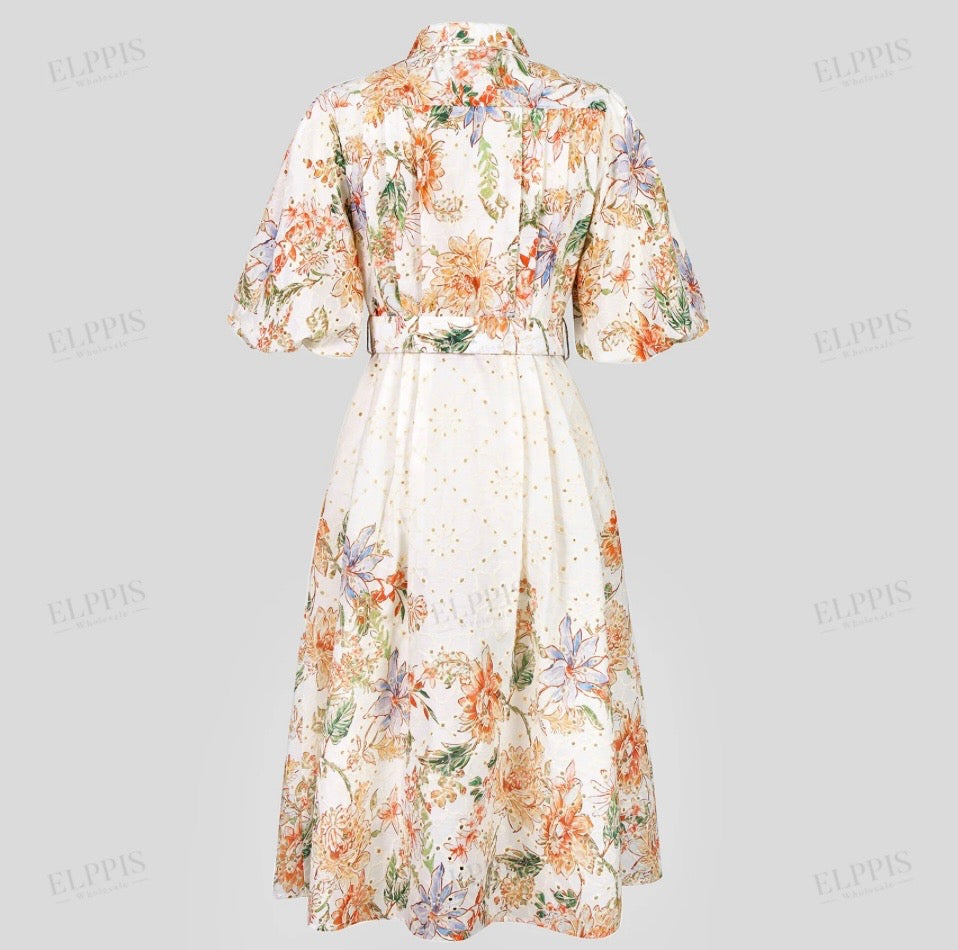 FLORAL PRINT EYELET DRESS