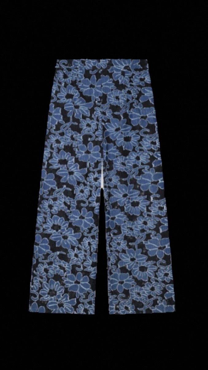 FLORAL DENIM WIDE LEG PANT