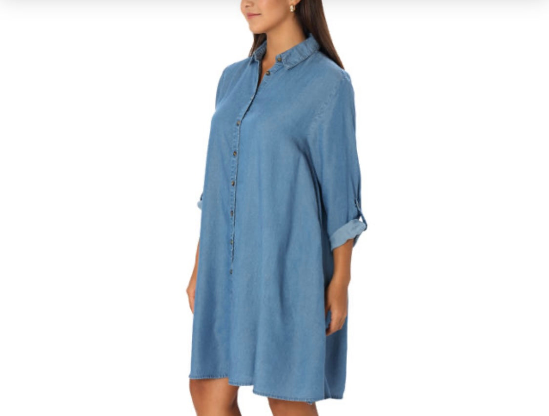 ROLL TAB SLEEVE SWING DRESS