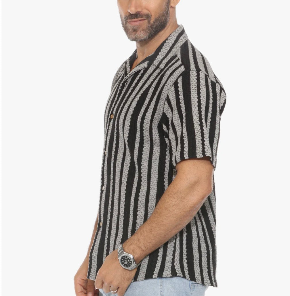 MOJITO SHORT SLEEVE STRETCH KHAKI/BLACK STRIPE SHIRT