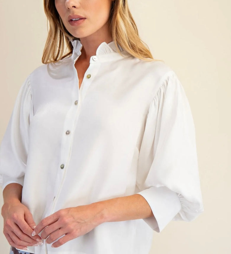 RUFFLE NECK SATIN TOP