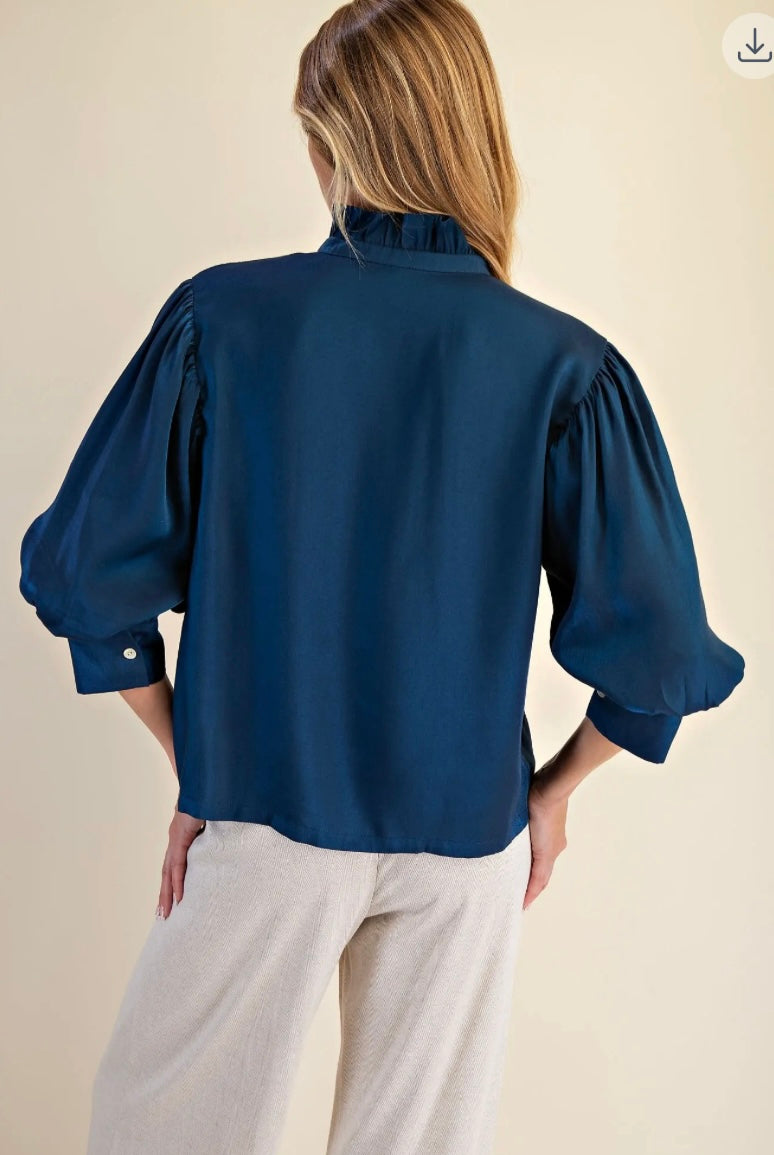 SATIN RUFFLE NECK TOP