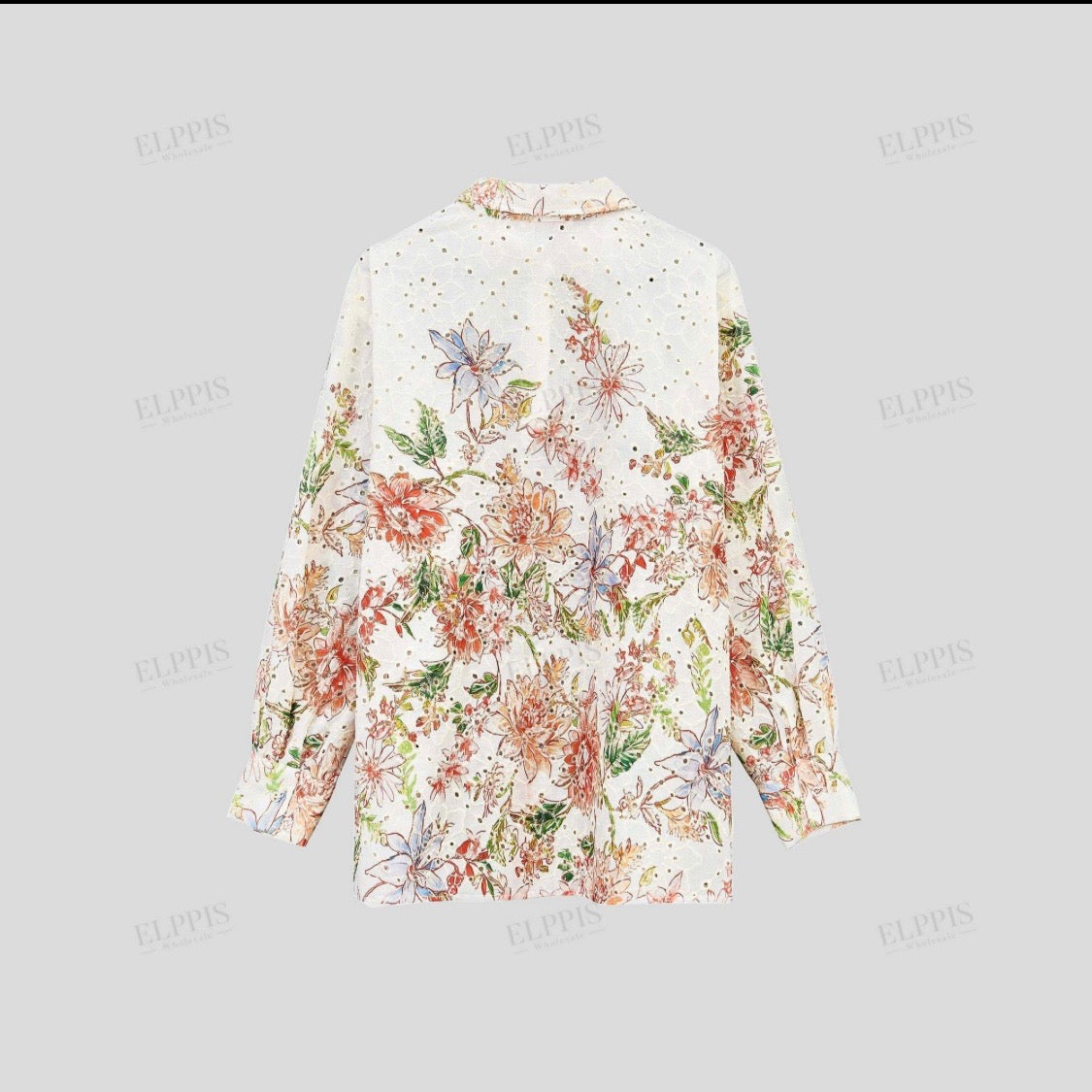 FLORAL PRINT EYELET BUTTON FRONT TOP
