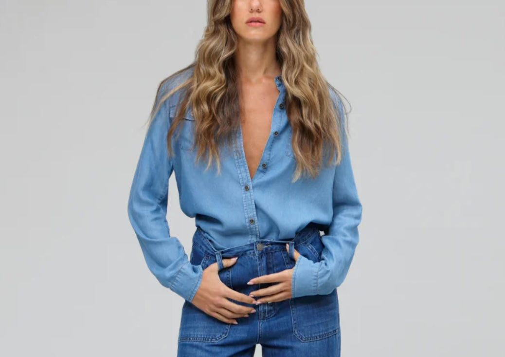 FUNKY SOUL BUTTON FRONT MEDIUM WASH SHIRT