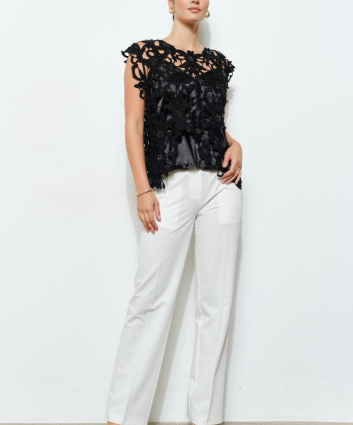 LACE CUT OUT EMBELLISHED TOP