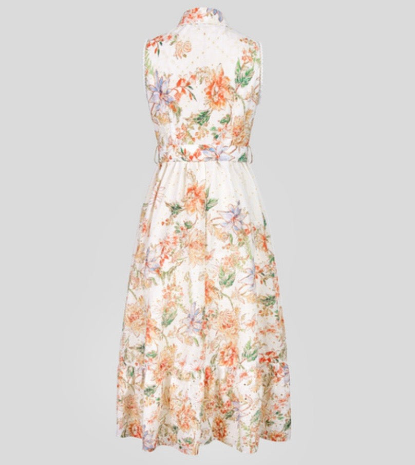 FLORAL PRINT EYELET TANK DRESS