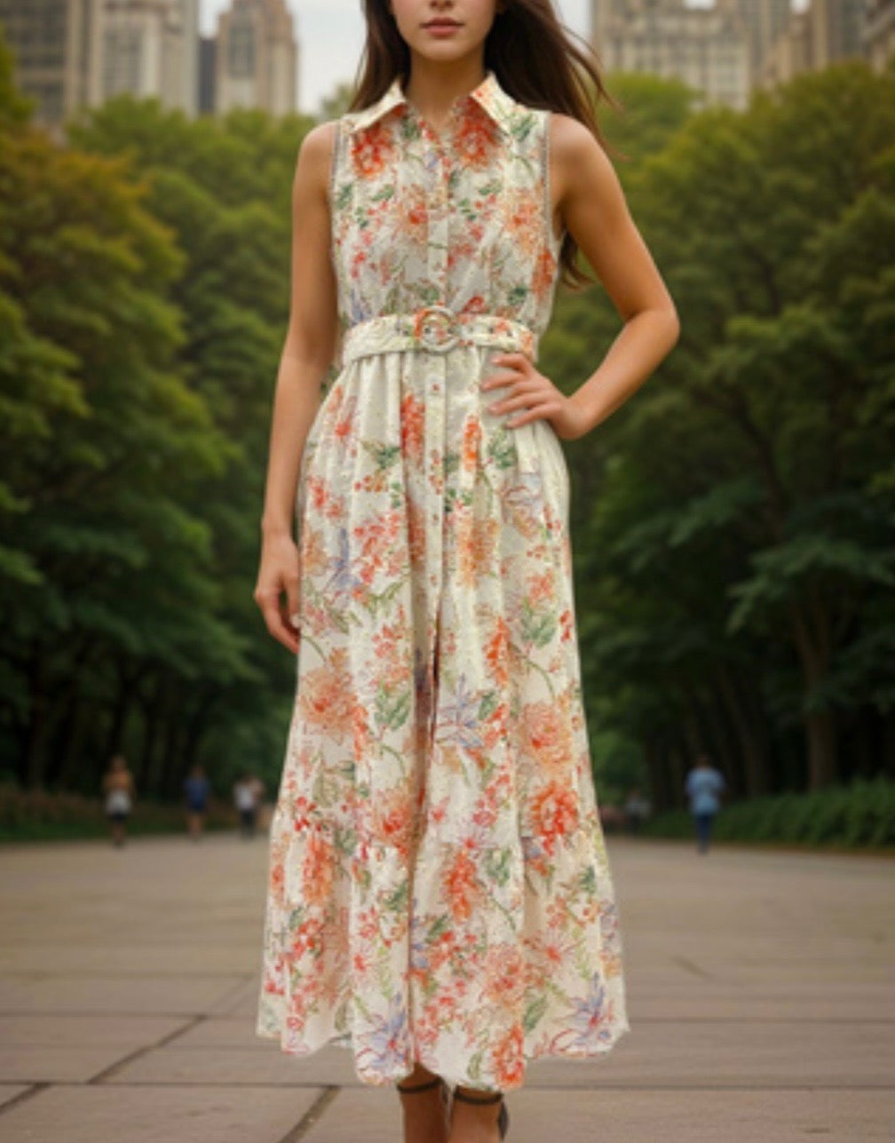 FLORAL PRINT EYELET TANK DRESS