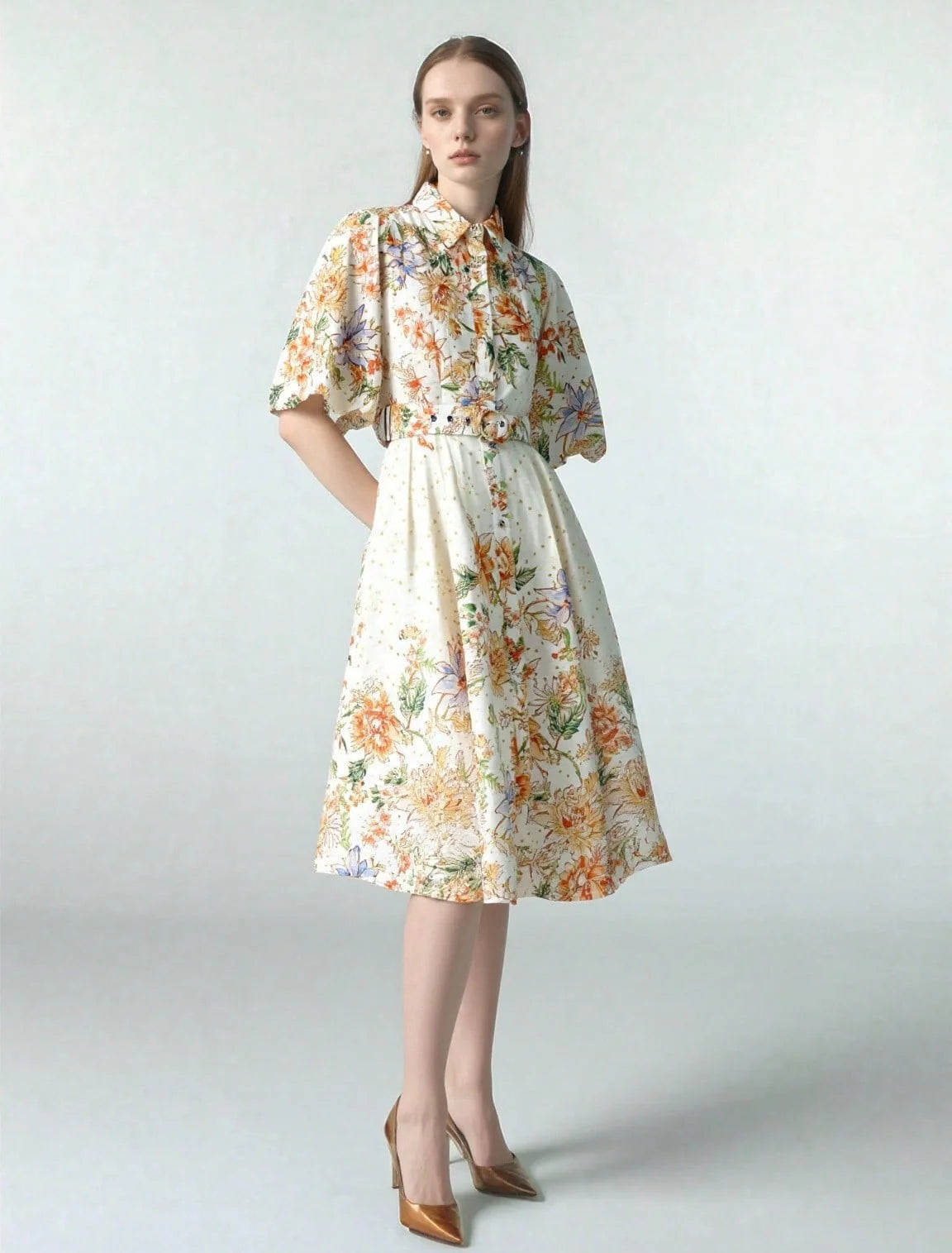 FLORAL PRINT EYELET DRESS