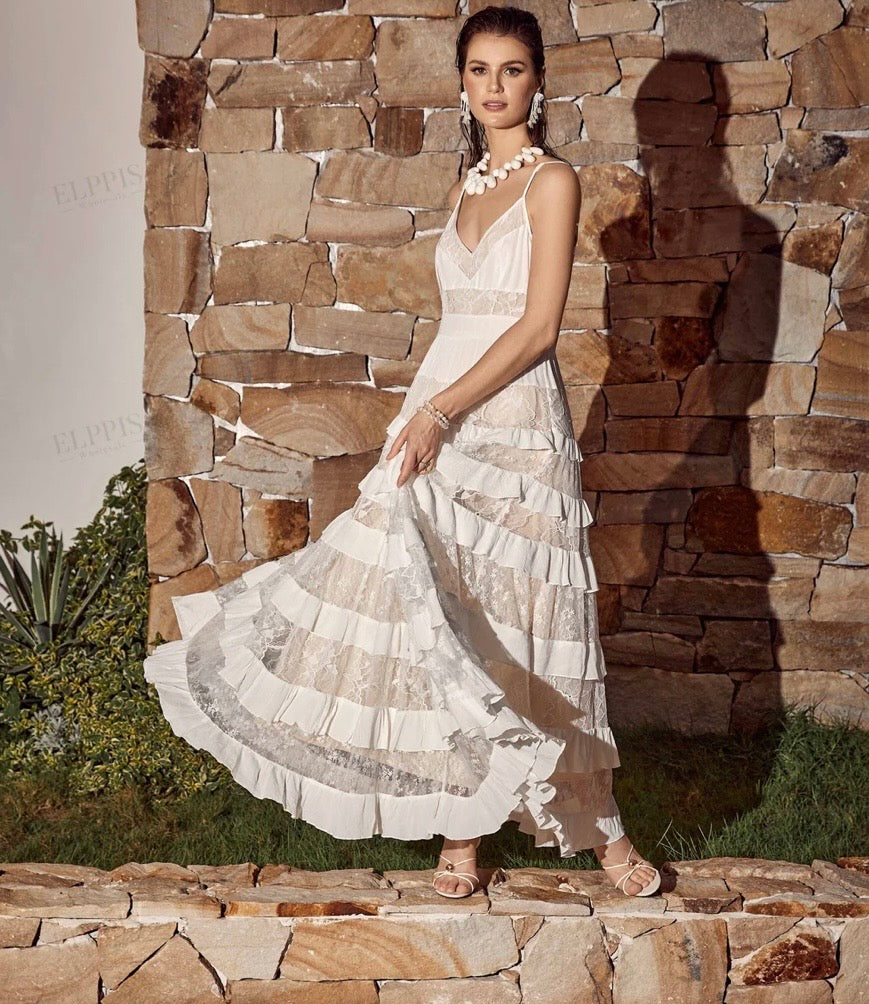 ruffle lace maxi dress – CASA NEGRA light academia Style 13820-2018 Affordable Haute Whether youre headed to Color:Chocolate