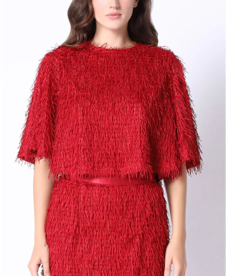 GRACIA RED TINSEL TOP