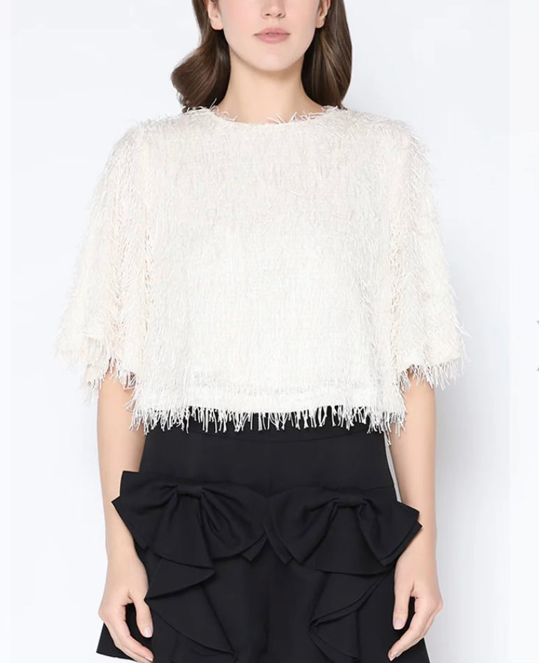GRACIA CREAM TINSEL TOP