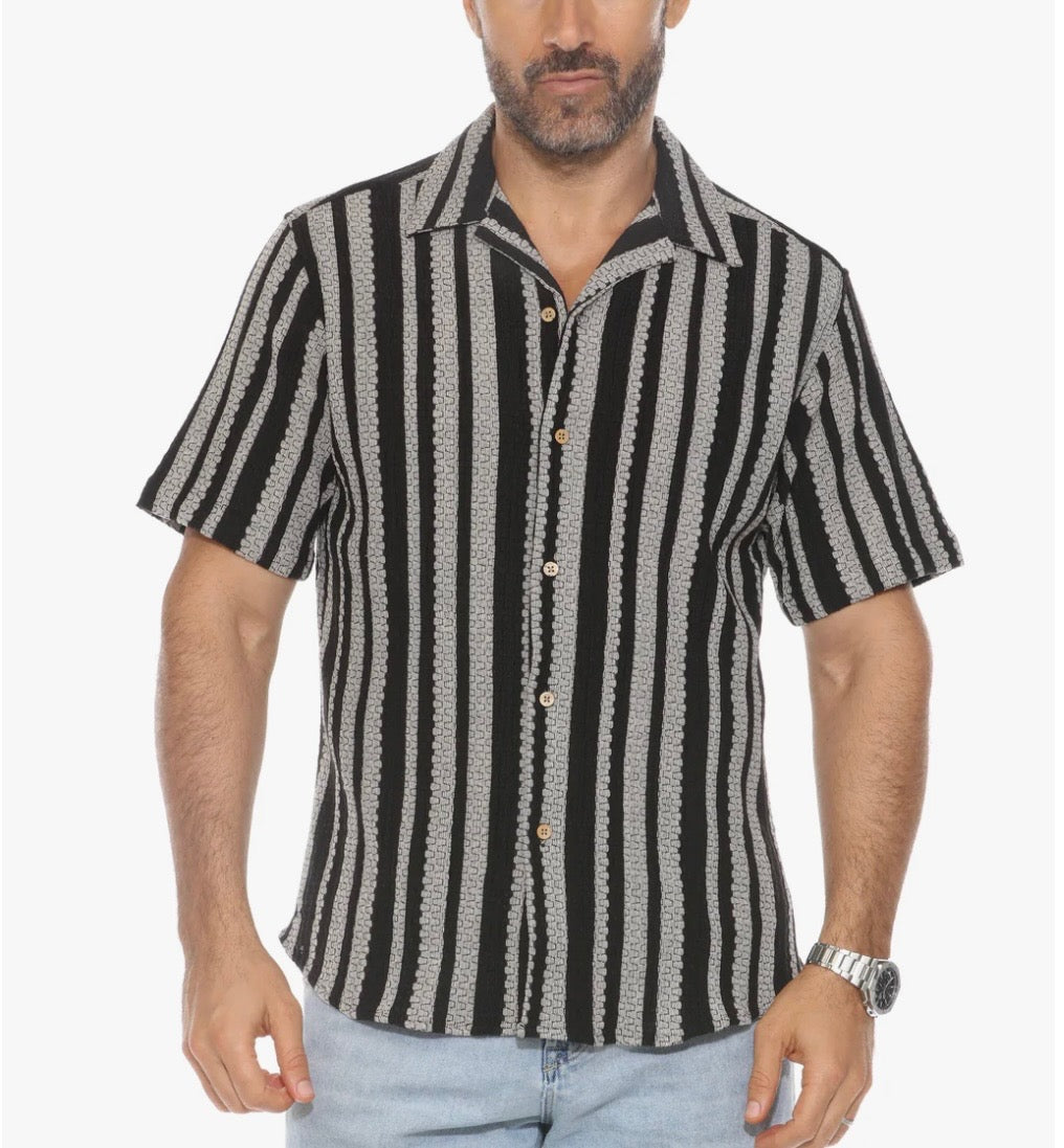 MOJITO SHORT SLEEVE STRETCH KHAKI/BLACK STRIPE SHIRT