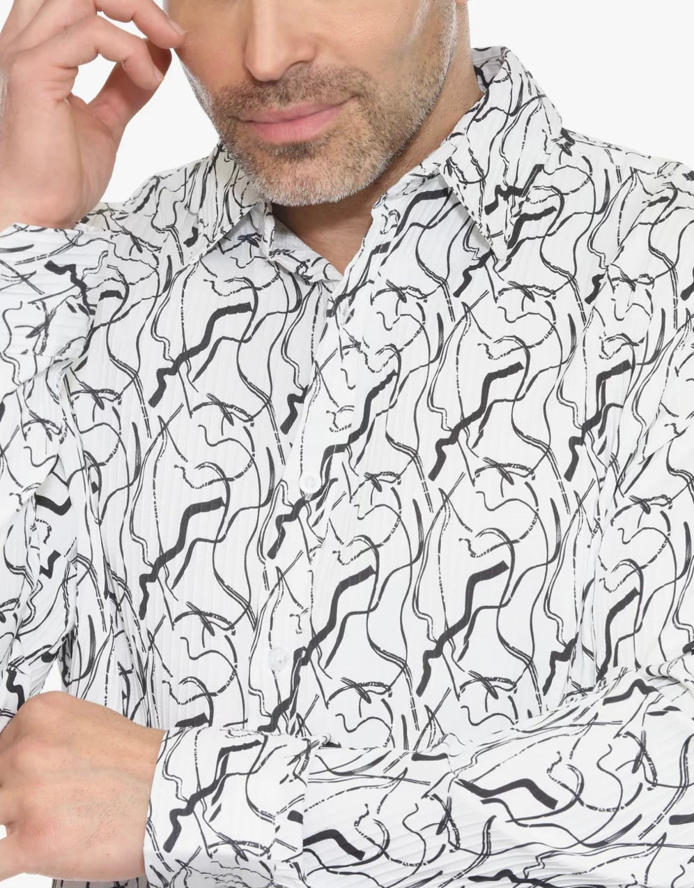 MOJITO LONG SLEEVE TEXTURED BLACK PRINT SHIRT