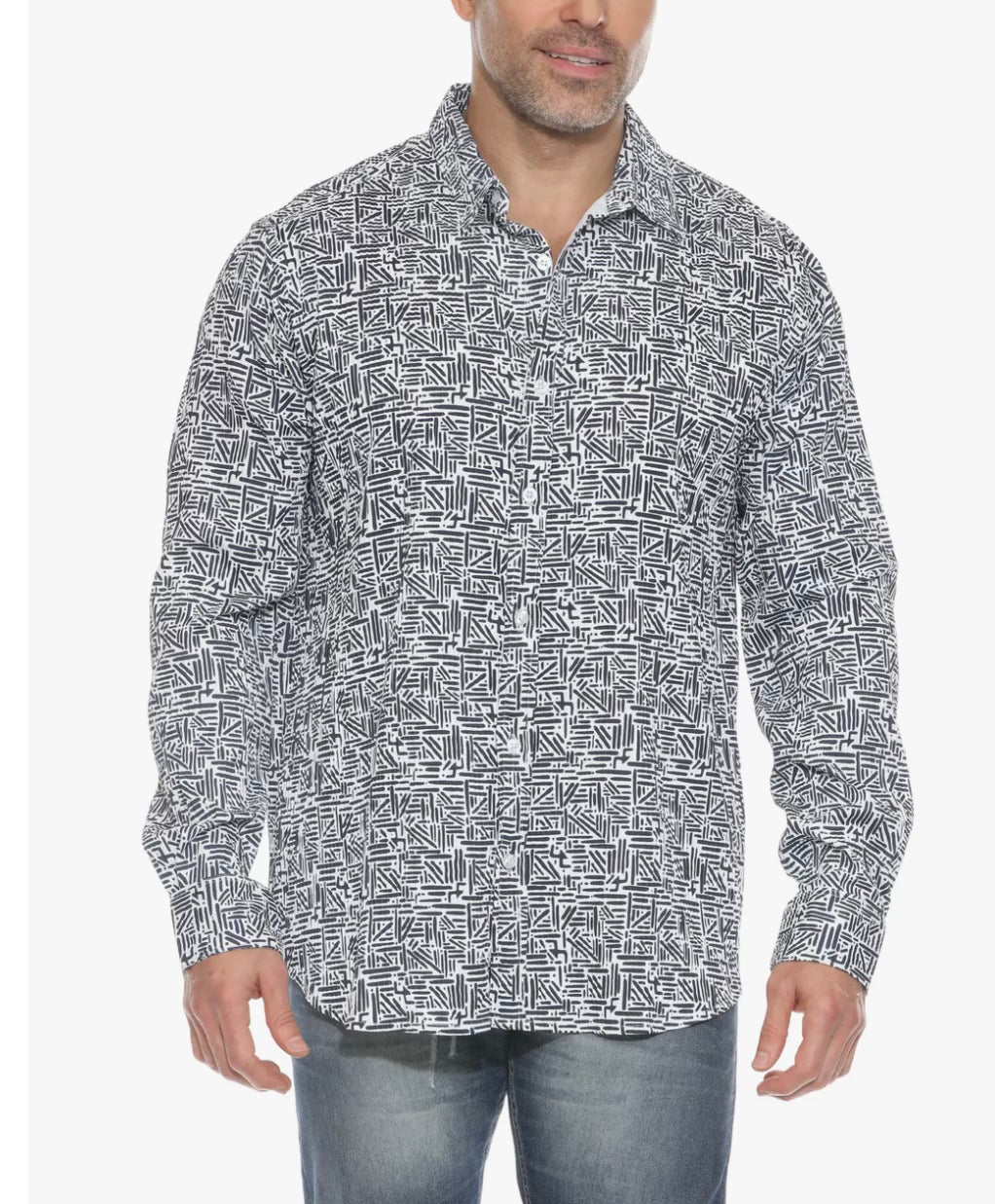 MOJITO LONG SLEEVE TEXTURED NAVY PRINT SHIRT