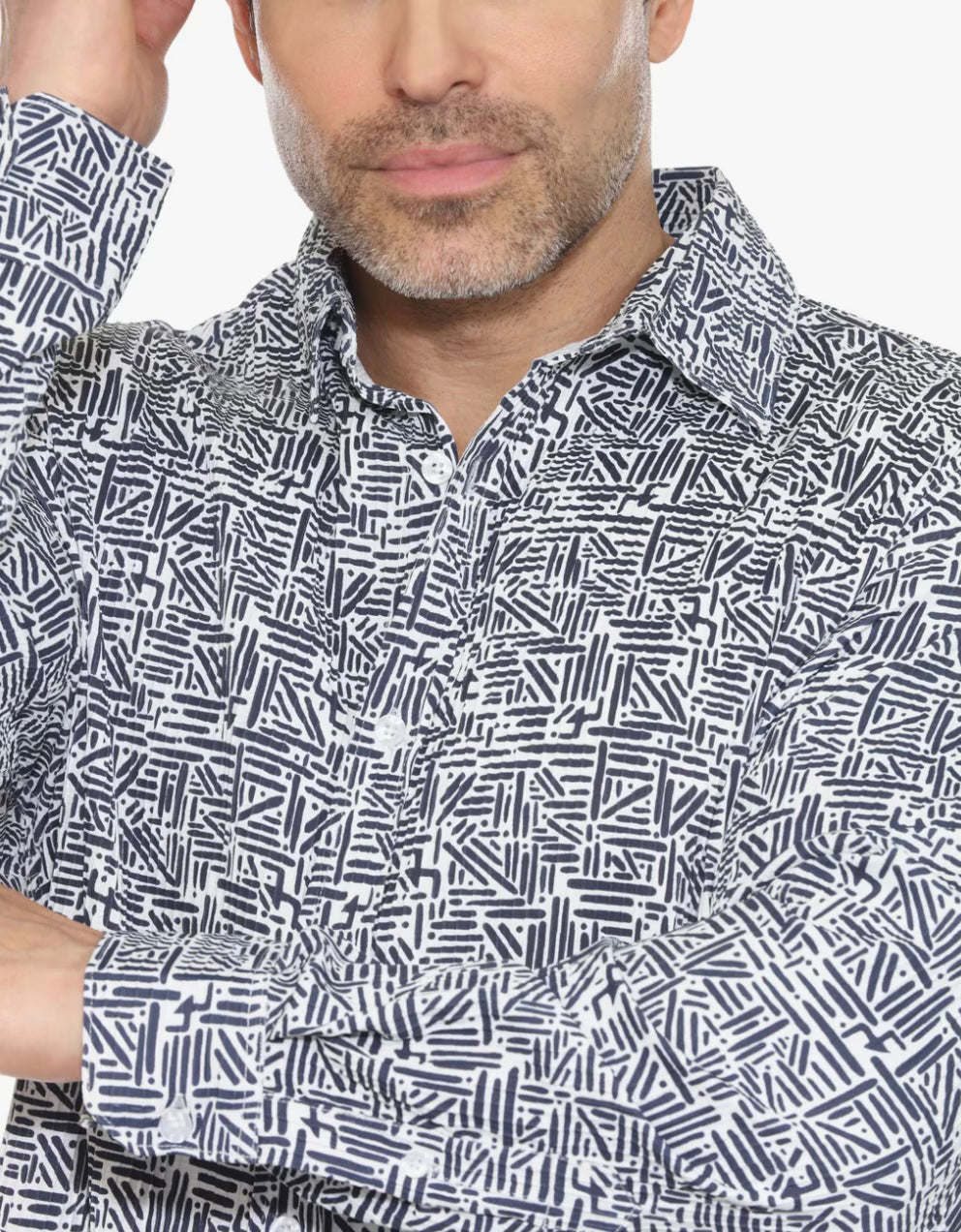 MOJITO LONG SLEEVE TEXTURED NAVY PRINT SHIRT