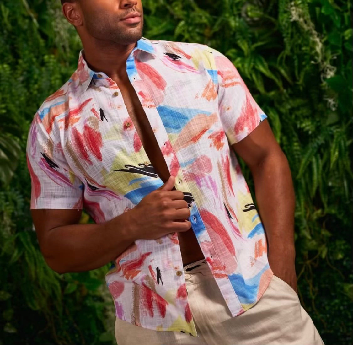 MOJITO SHORT SLEEVE LINEN BLEND PRINT SHIRT