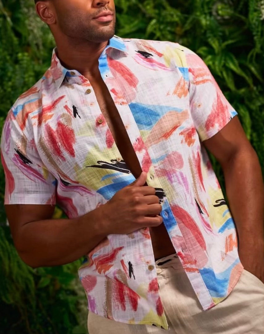MOJITO SHORT SLEEVE LINEN BLEND PRINT SHIRT
