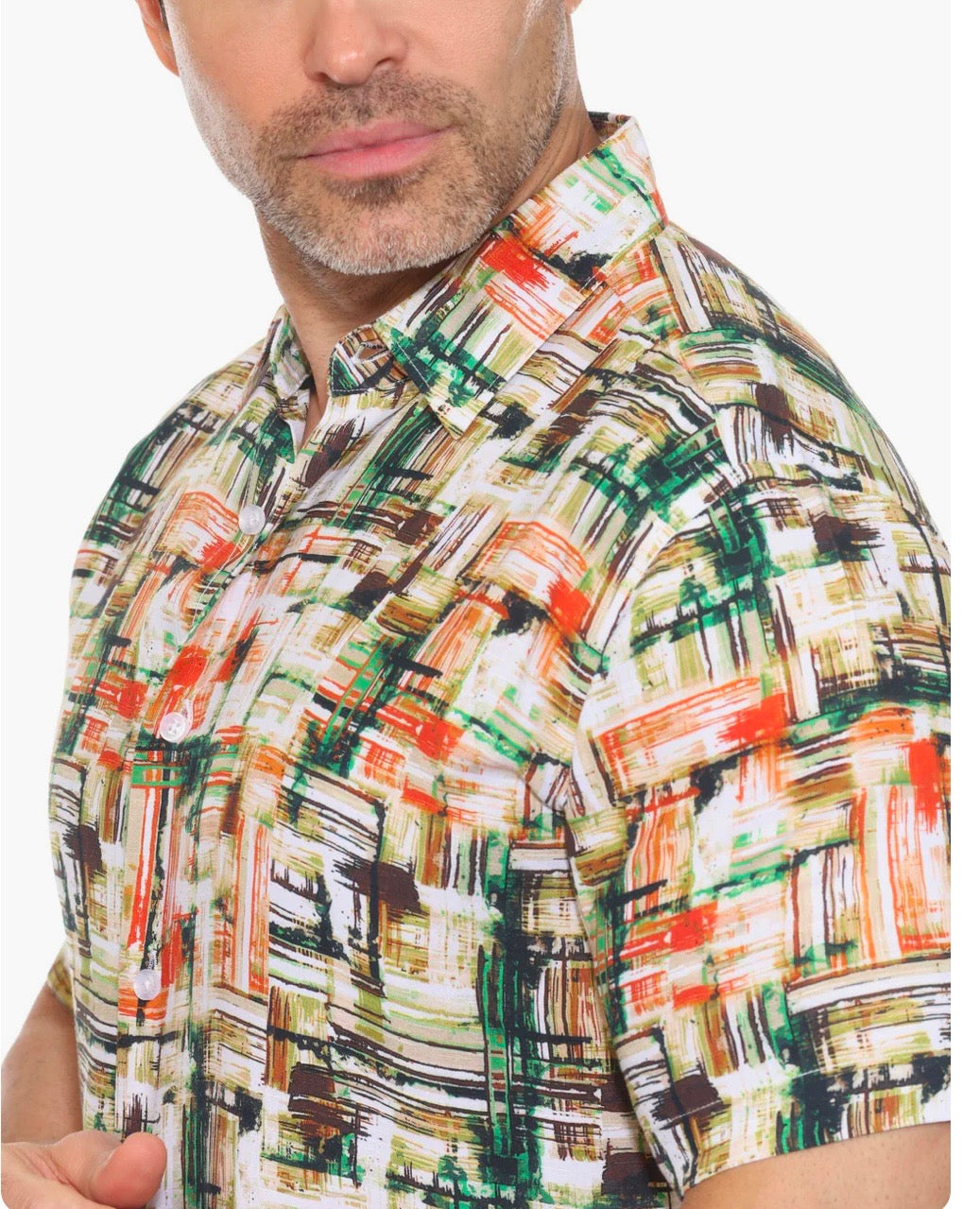 MOJITO SHORT SLEEVE GREEN MULTI RAYON RETRO PRINT SHIRT