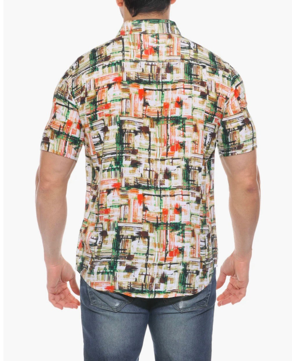 MOJITO SHORT SLEEVE GREEN MULTI RAYON RETRO PRINT SHIRT