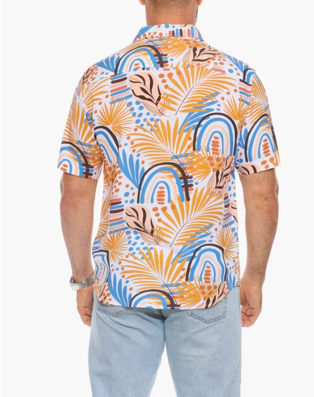 MOJITO SHORT SLEEVE RAYON MUSTARD MULTI RETRO PRINT SHIRT