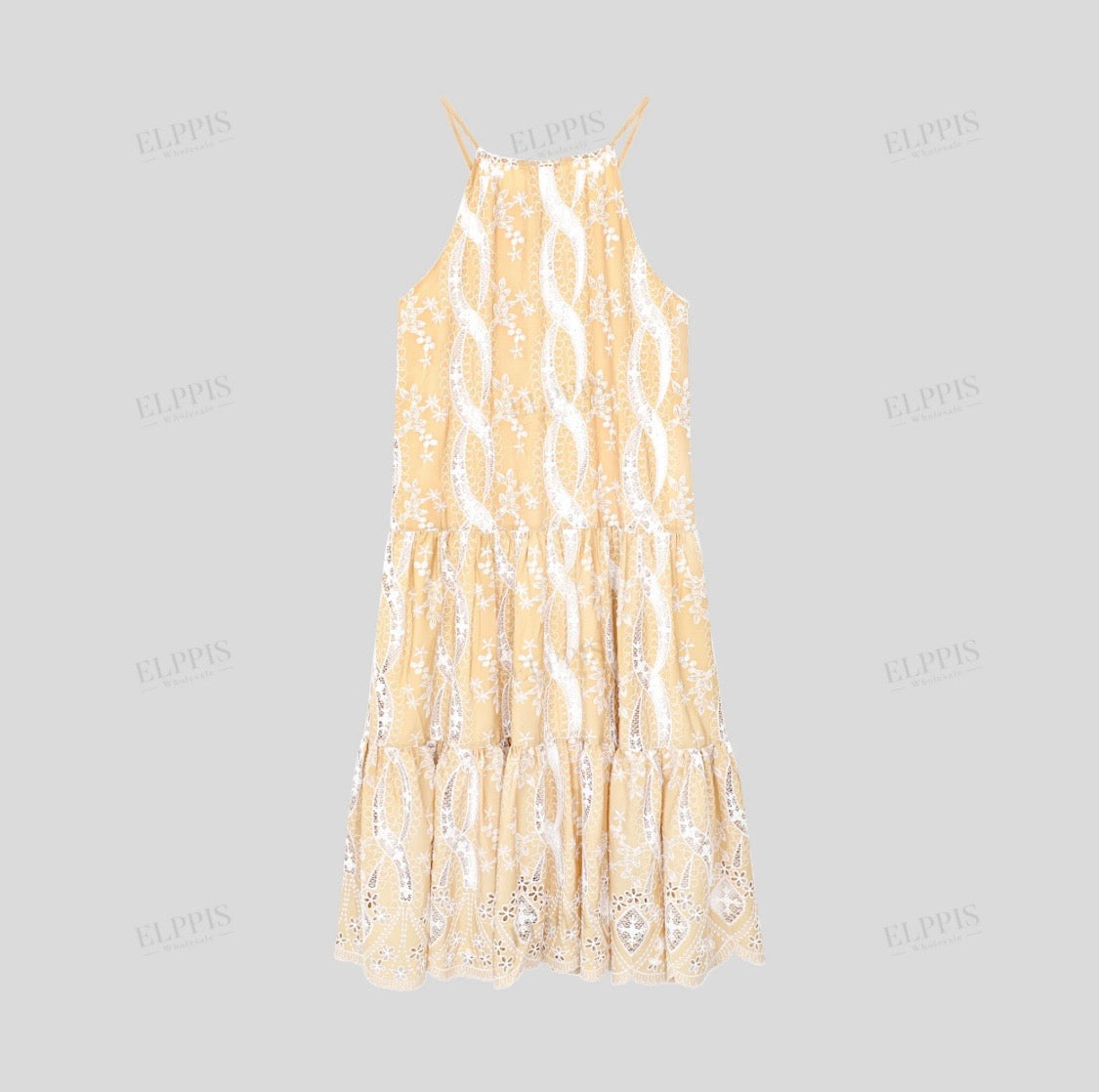 SLEEVELESS TIERED EMBROIDERED DRESS