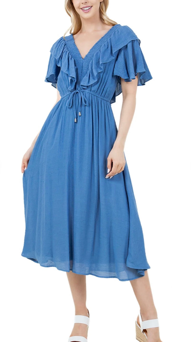 RUFFLE NECK DRESS