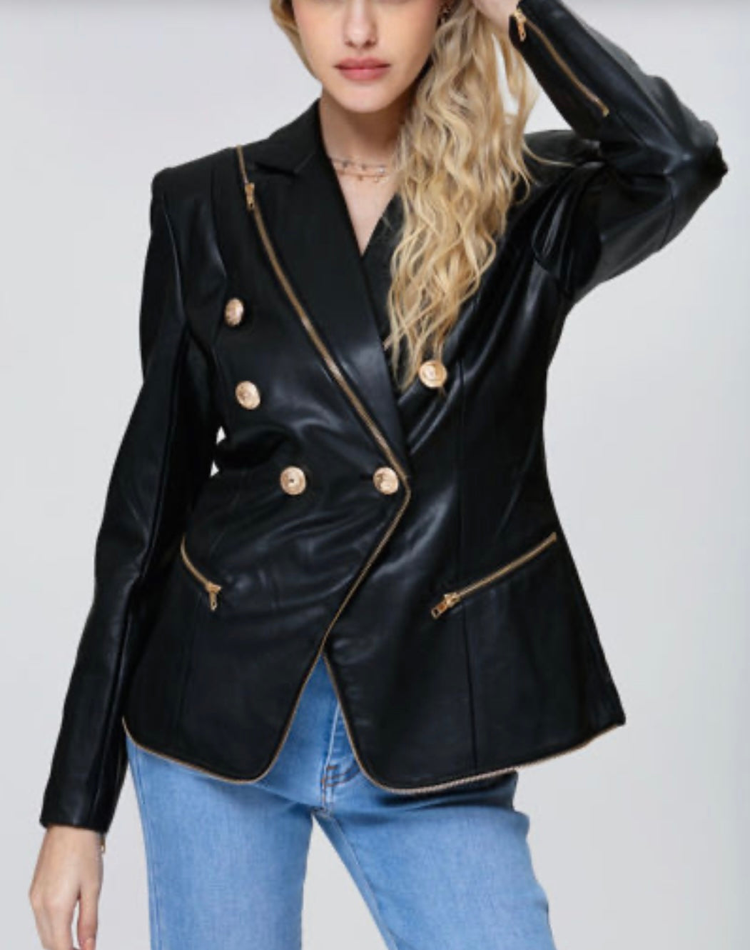DOUBLE BREASTED FAUX LEATHER JACKET