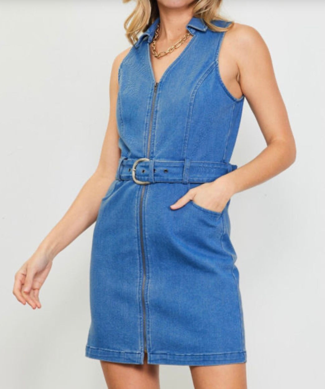 ZIP FRONT SLEEVELESS DRESS