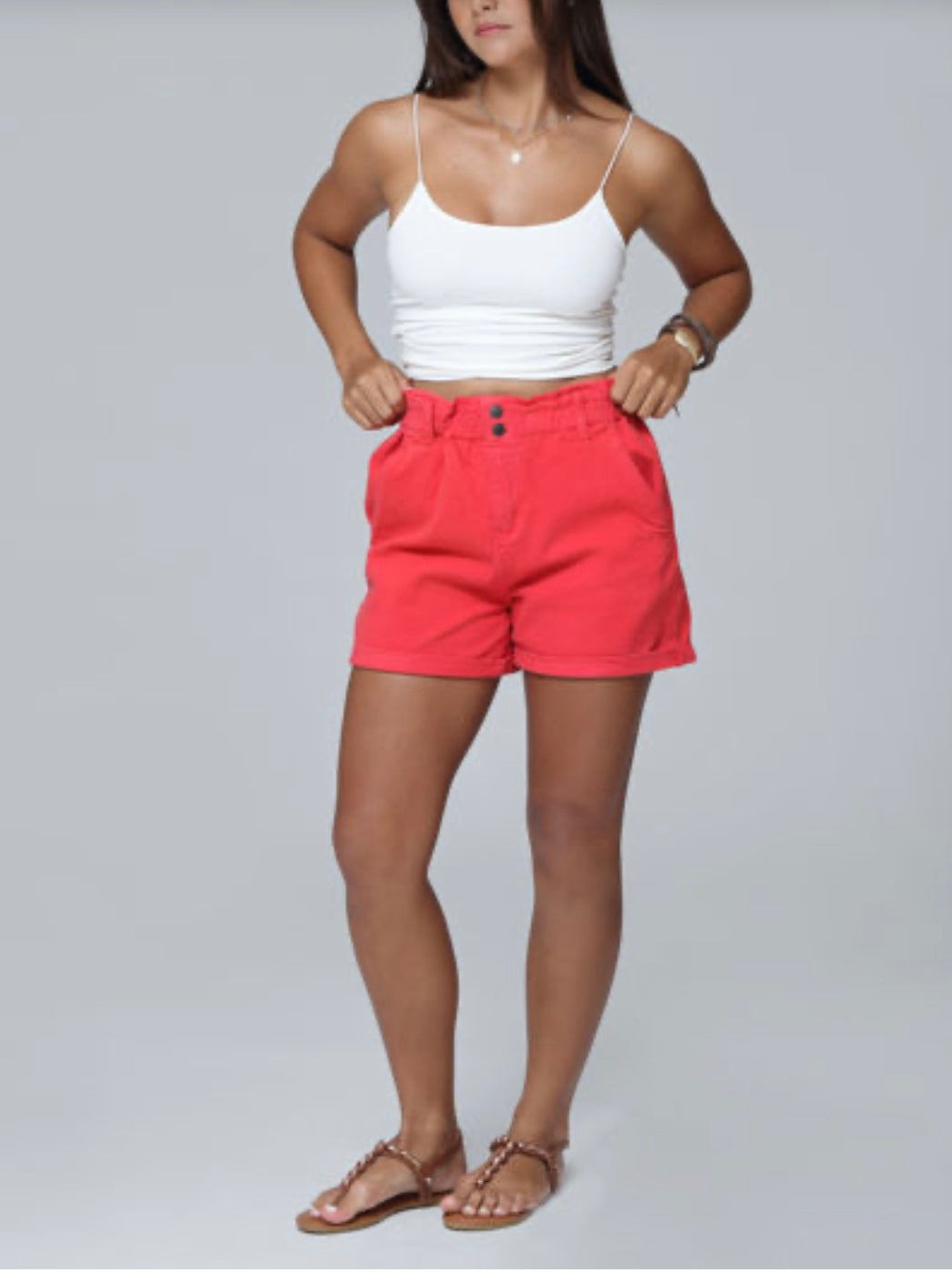 WATERMELON PAPER-BAG WAIST SHORTS