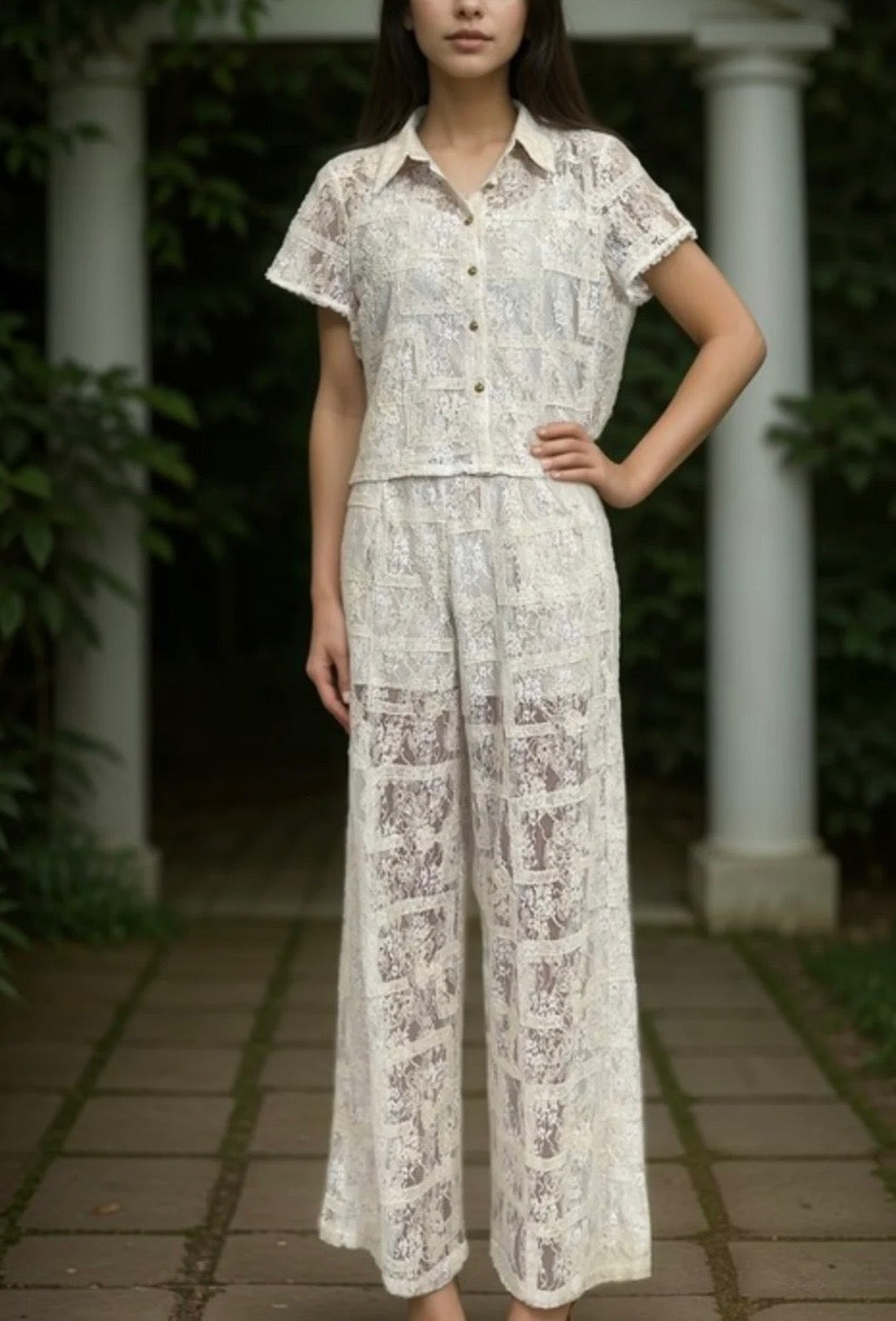 EMBROIDERED GEOMETRIC MESH PANT
