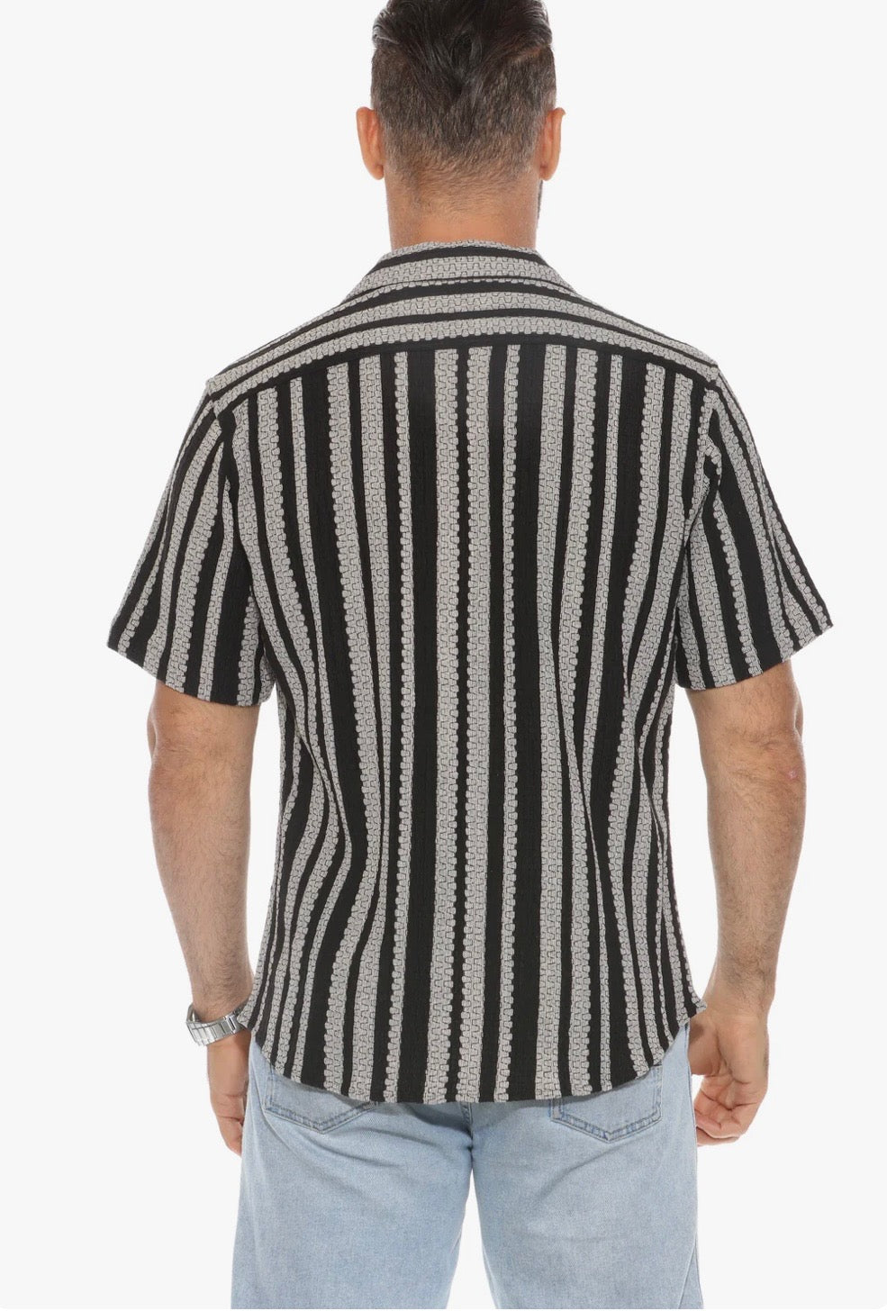 MOJITO SHORT SLEEVE STRETCH KHAKI/BLACK STRIPE SHIRT