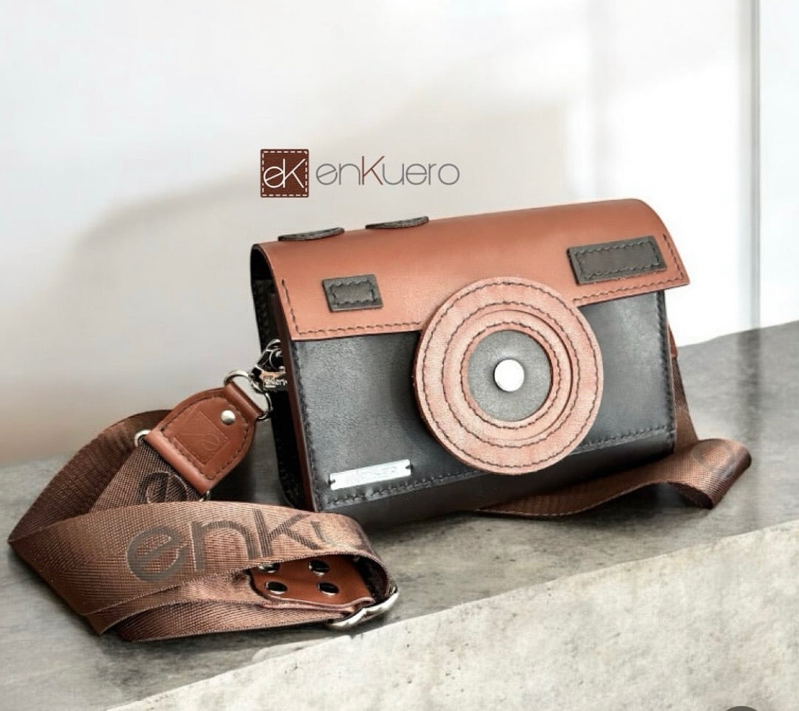 HANDMADE LEATHER CAMERA SHAPED HANDBAG