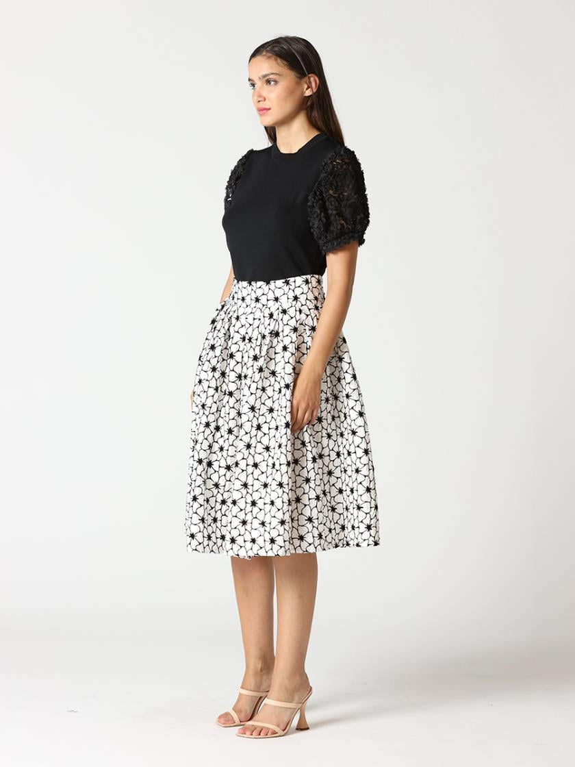 GRACIA PUCKERED FLORAL MIDI SKIRT