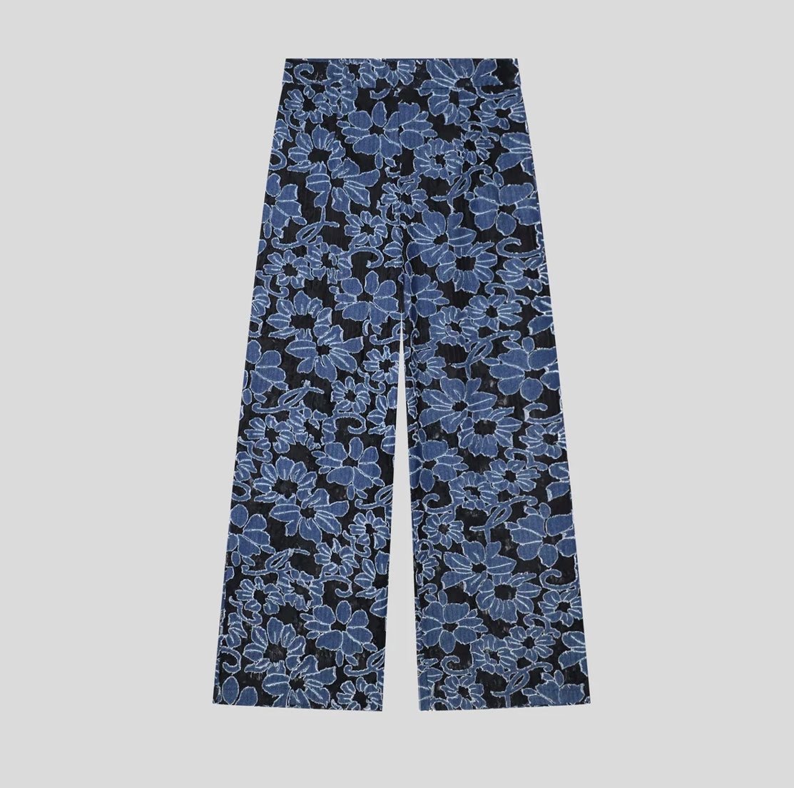 FLORAL DENIM WIDE LEG PANT