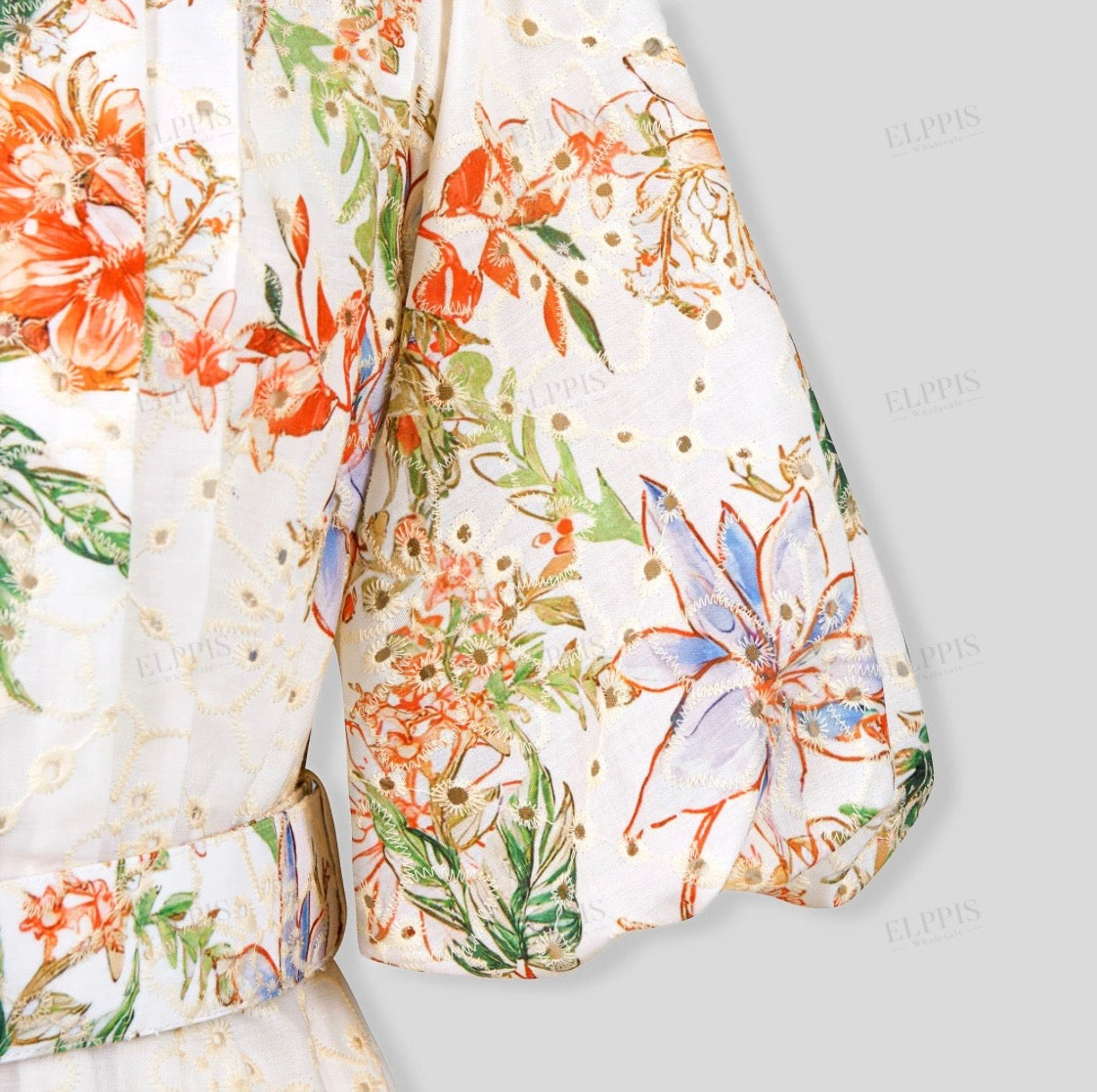 FLORAL PRINT EYELET DRESS