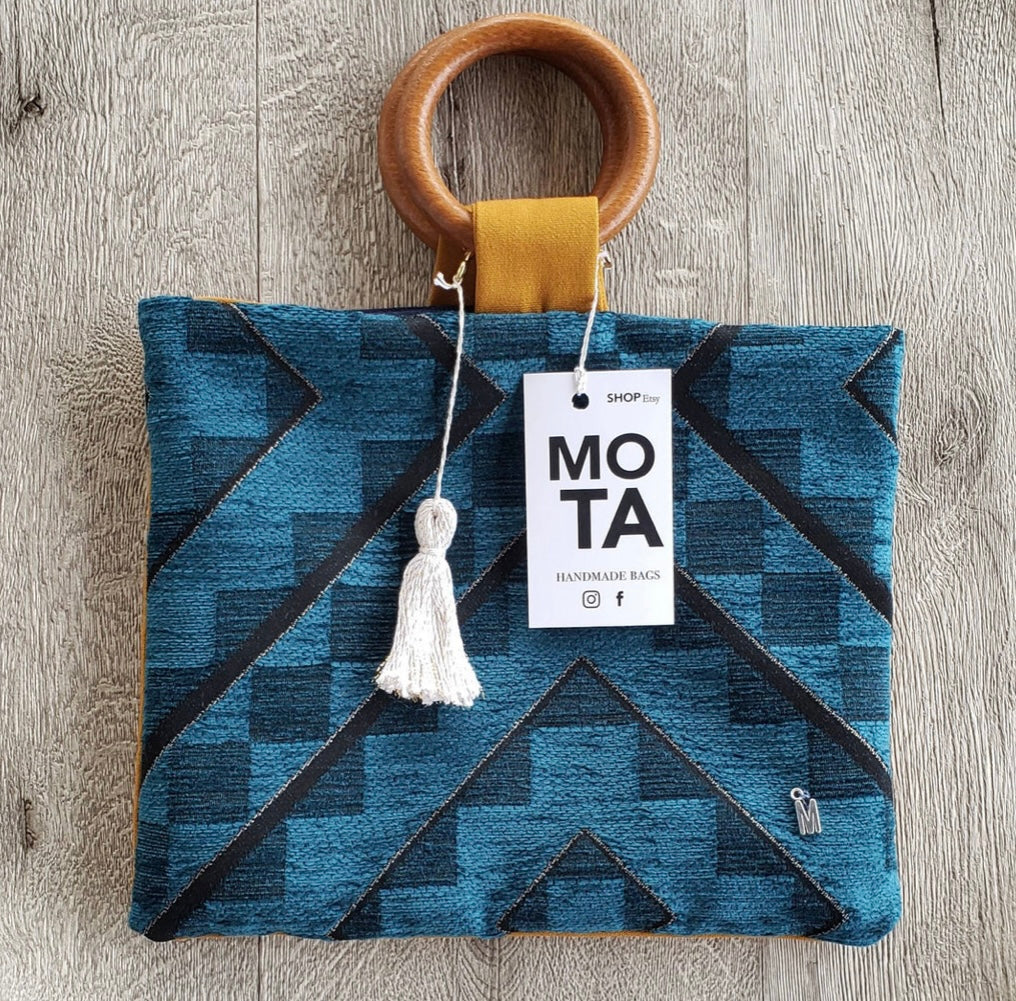 MOTA TEAL GEO REVERSIBLE HANDBAG