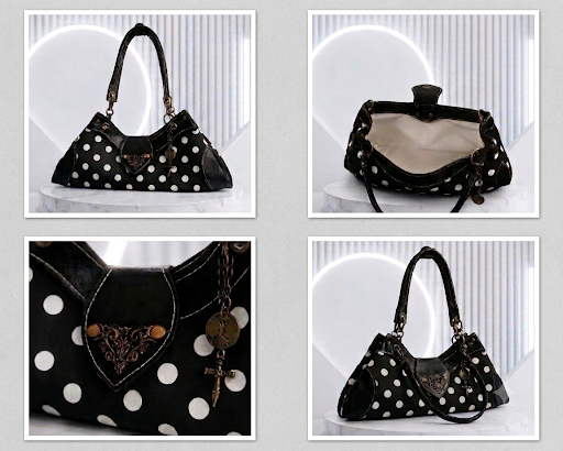 BLACK AND WHITE POLKA DOT HANDBAG