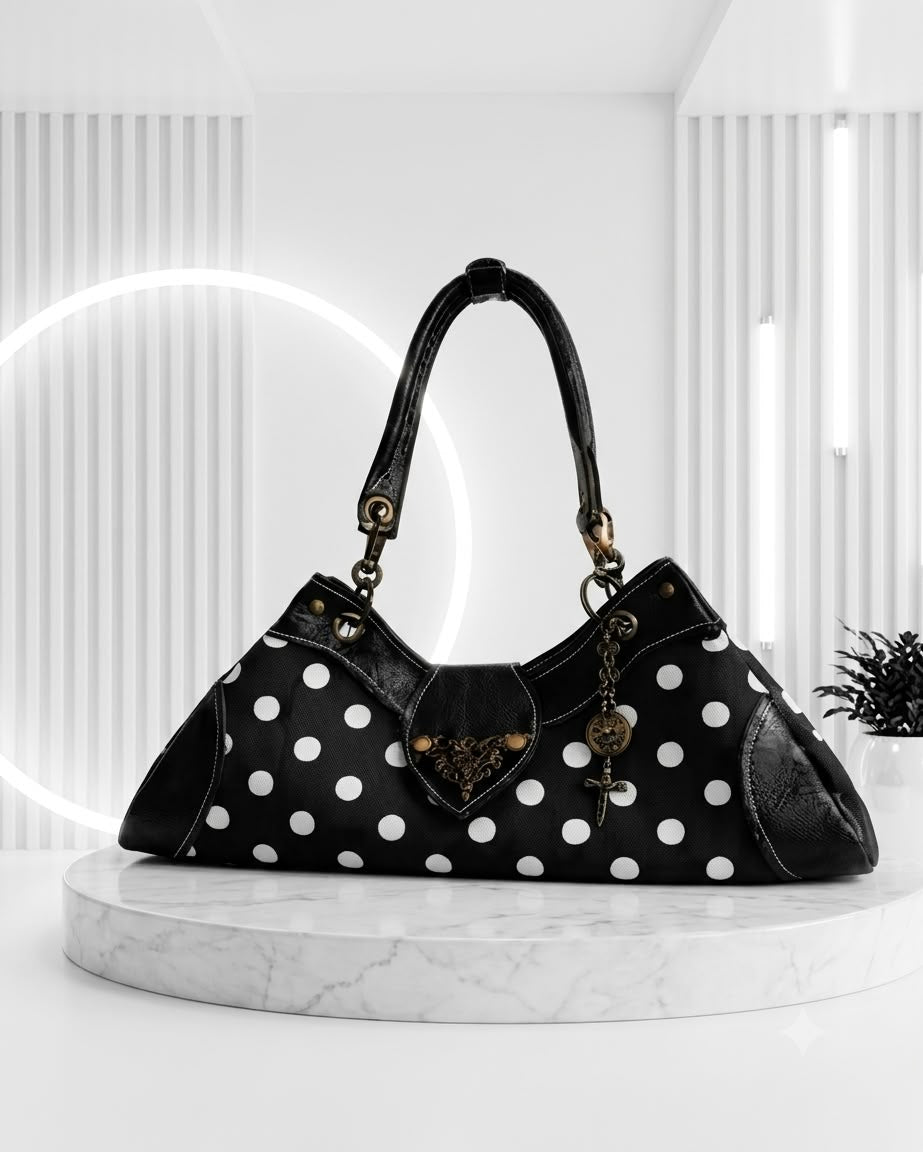 BLACK AND WHITE POLKA DOT HANDBAG