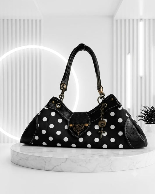 BLACK AND WHITE POLKA DOT HANDBAG