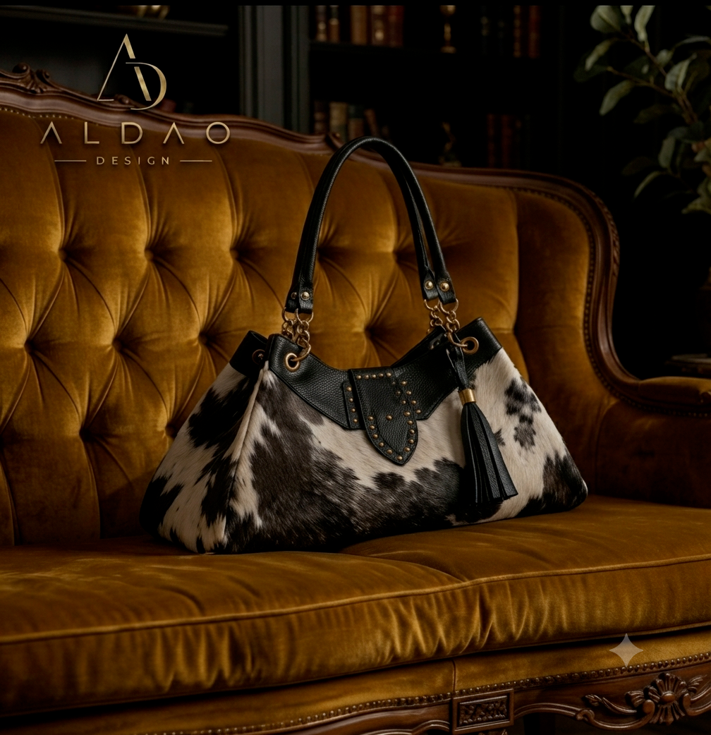 BLACK COW PRINT HANDBAG