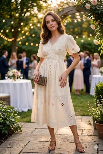 PUFF SLEEVE EYELET  DRESS