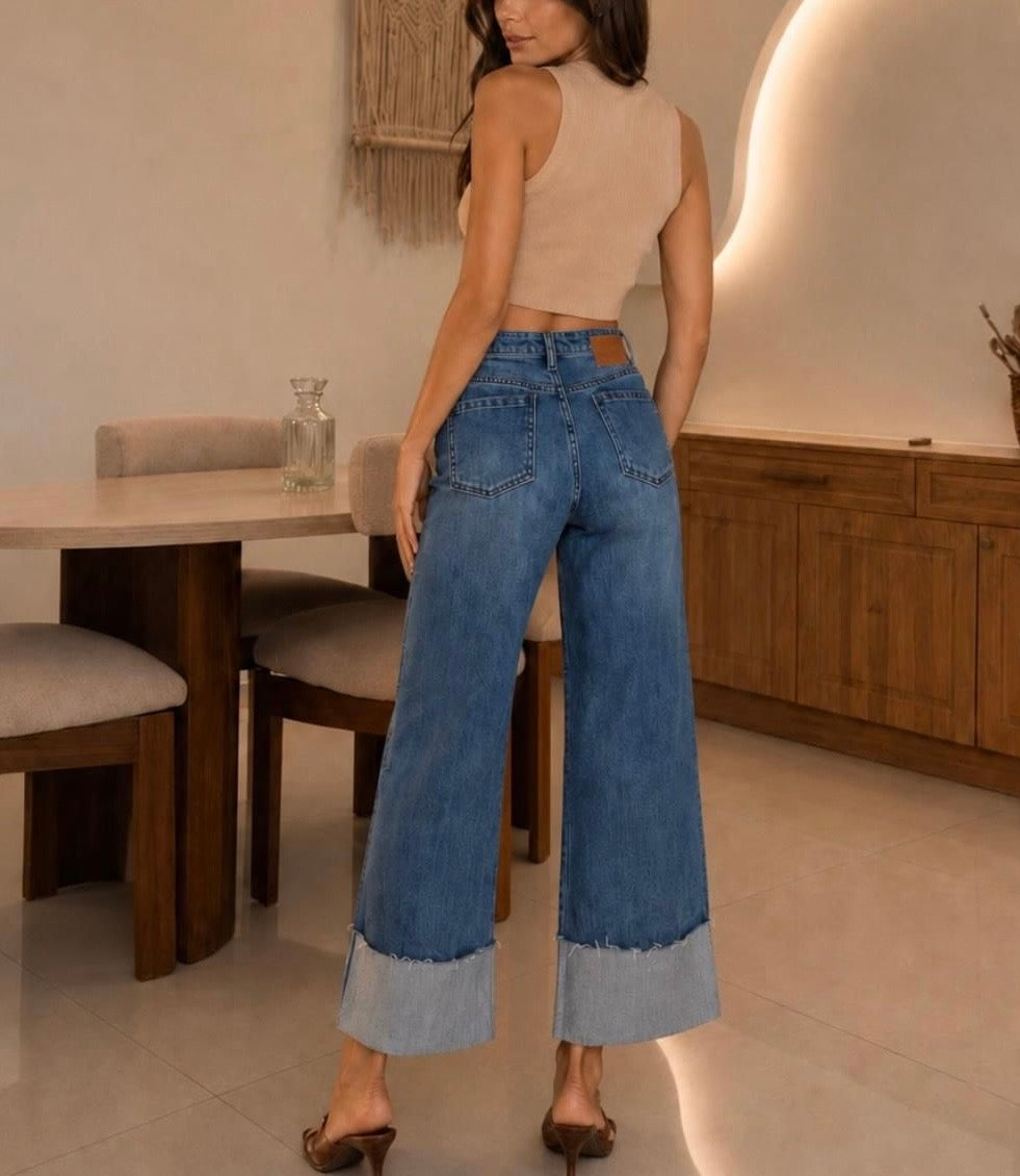 FUNKY SOUL WOMEN'S WIDE CUFF STRAIGHT LEG JEAN
