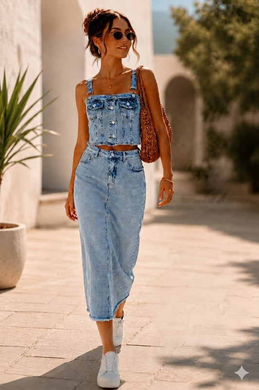 FUNKY SOUL STRETCH DENIM SKIRT SET