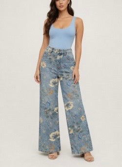 FUNKY SOUL FLORAL PRINT ANKLE LENGTH WIDE LEG JEAN