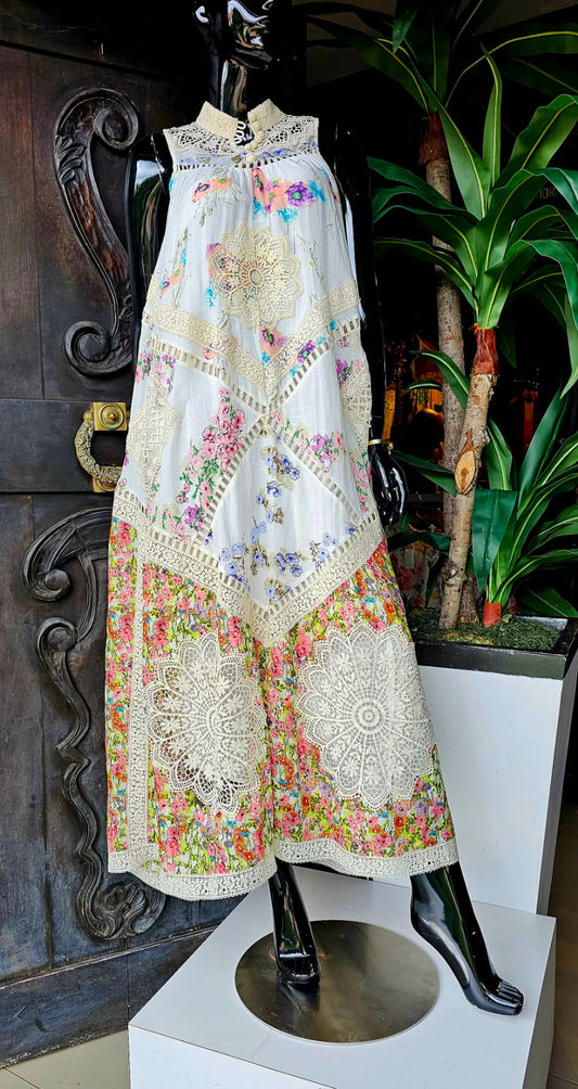 CROCHET TRIM FLORAL  DRESS