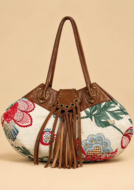 FLORAL FRINGE DETAIL HANDBAG