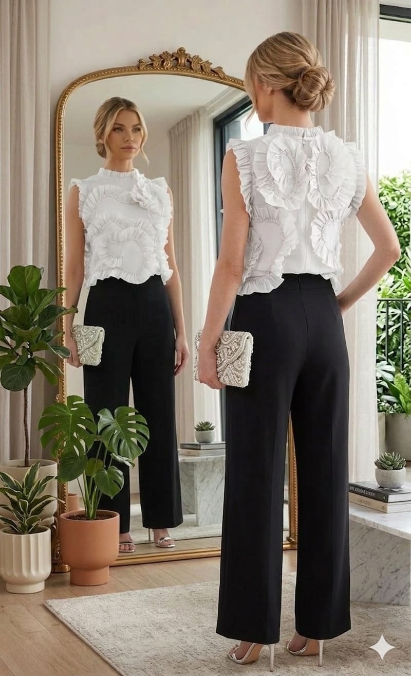 GRACIA MESH RUFFLE  TOP